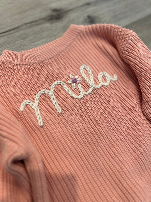 Custom Hand Embroidered Sweater | Baby Name Sweater