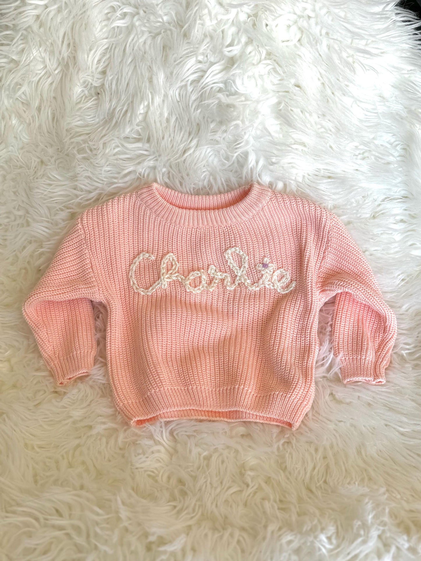 Custom Hand Embroidered Sweater | Baby Name Sweater
